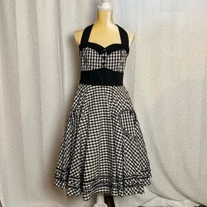 Grace Karin Rockabilly Pinup Gingham Heart Pocket Halter Dress - XL NWT